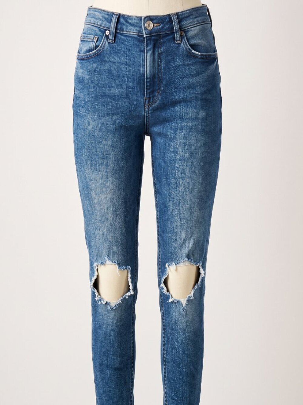 Free People Busted Knee Skinny Jeans Medium Wash Distressed 28